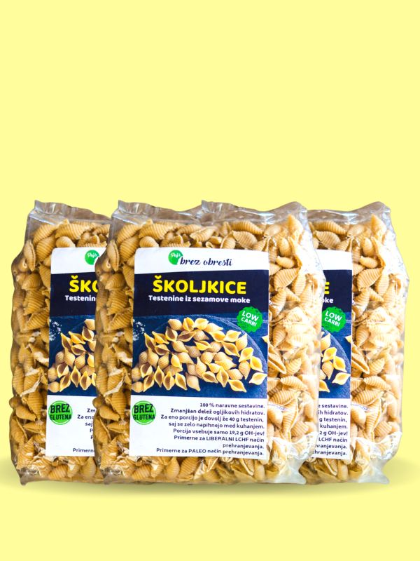Školjkice: testenine iz sezamove moke 2+1 GRATIS