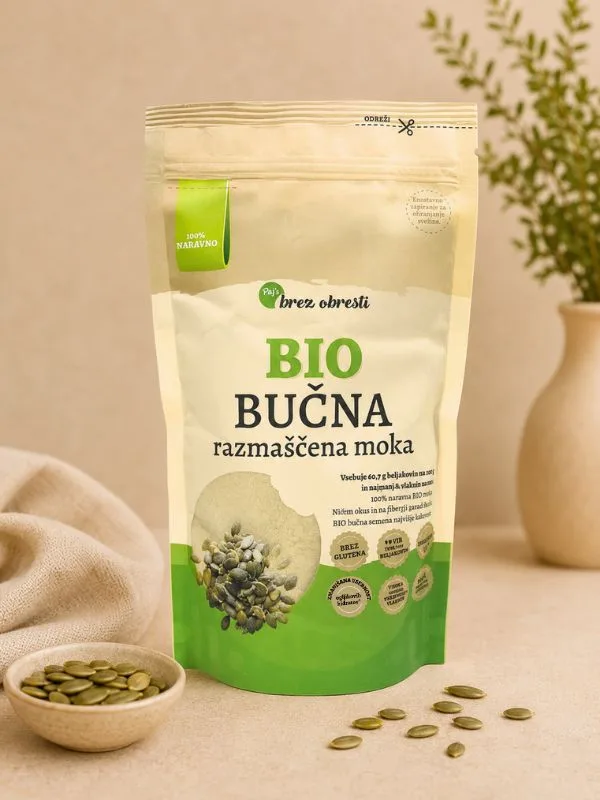 BIO bučna razmaščena moka z visoko vsebnostjo beljakovin