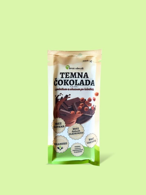 Temna čokolada z lešnikovim polnilom s sladilom(-i)