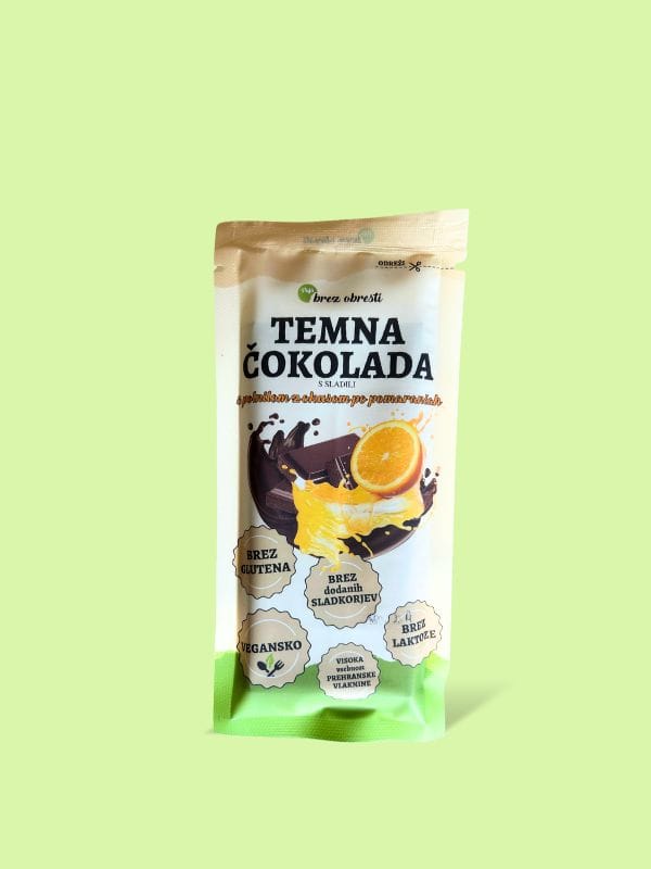 Temna čokolada s pomarančnim polnilom s sladilom(-i)