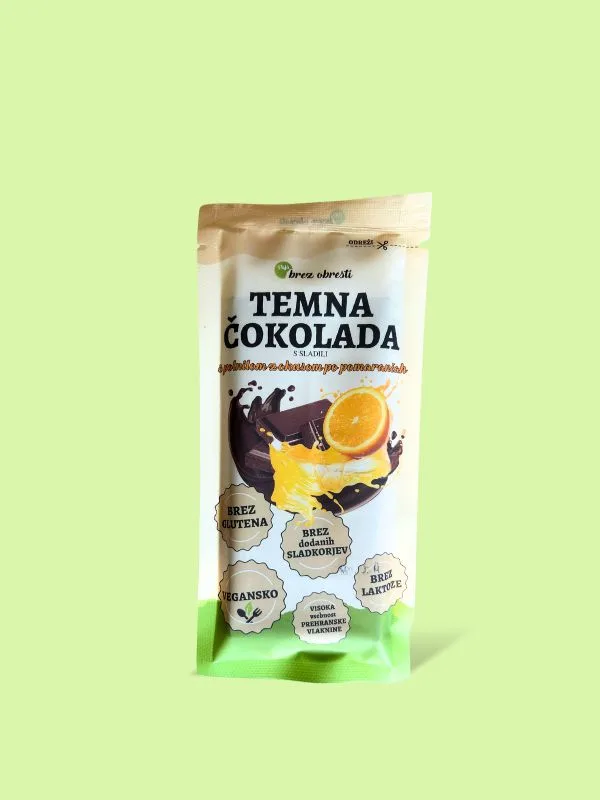 Temna čokolada s pomarančnim polnilom s sladilom(-i)