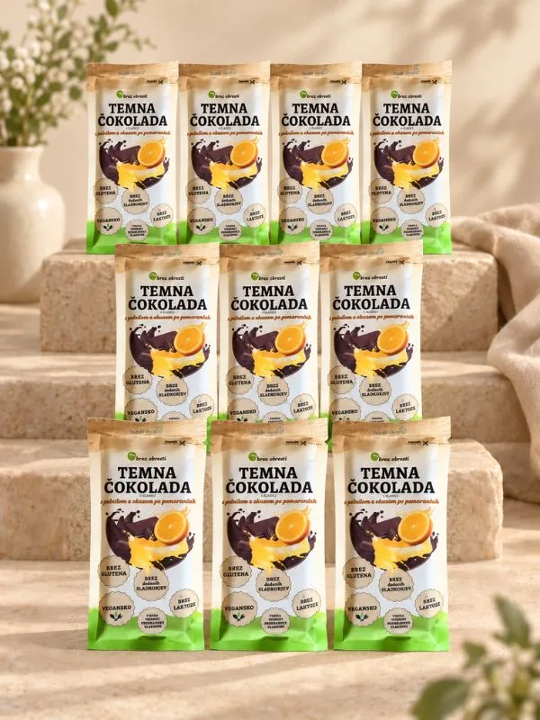 MEGA PAKET: 10x Temna čokolada s pomarančnim polnilom s sladilom(-i)